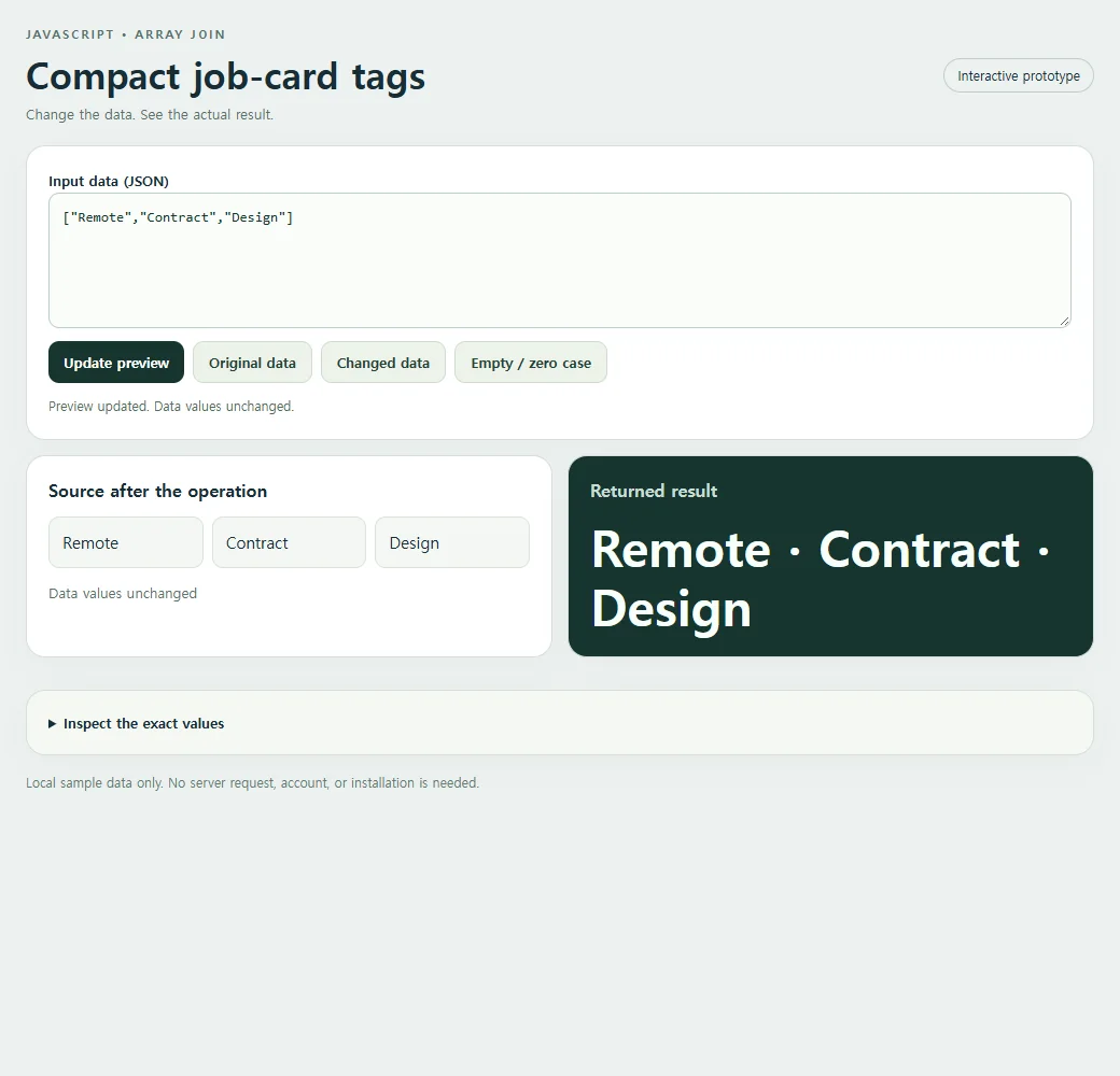 Compact job-card tags: the original sample and its calculated result.