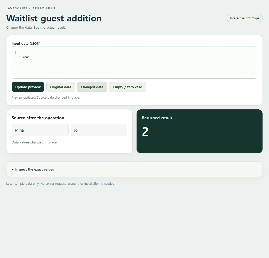 A second waitlist guest addition sample demonstrates how the result responds to changed input.