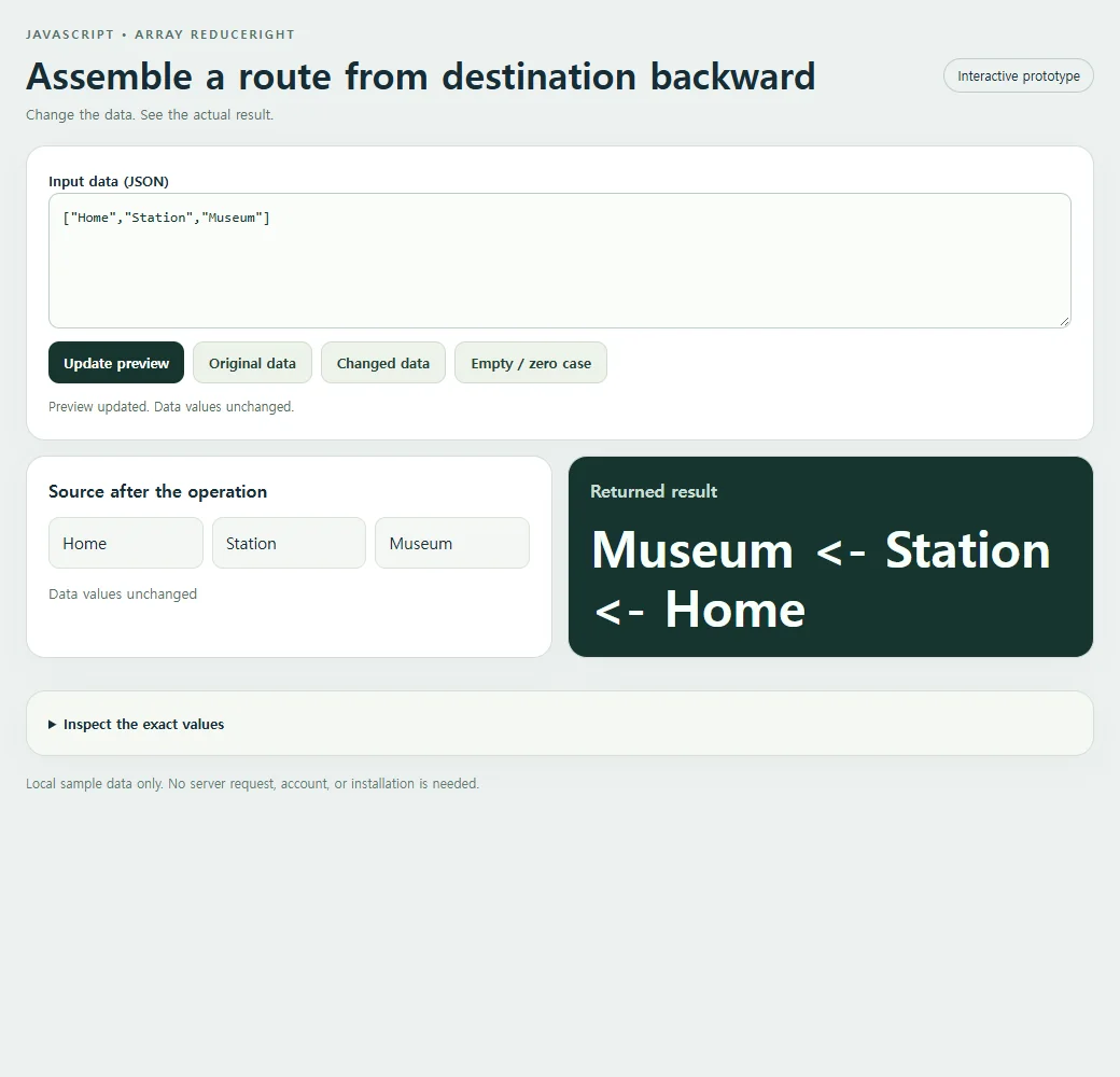 Assemble a route from destination backward: source values beside the original result.