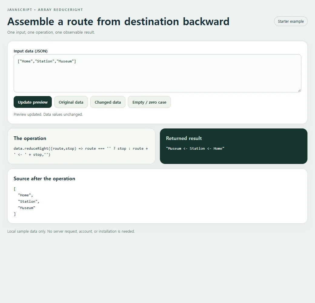 Assemble a route from destination backward: inspect the smaller example and compare its source with its result.