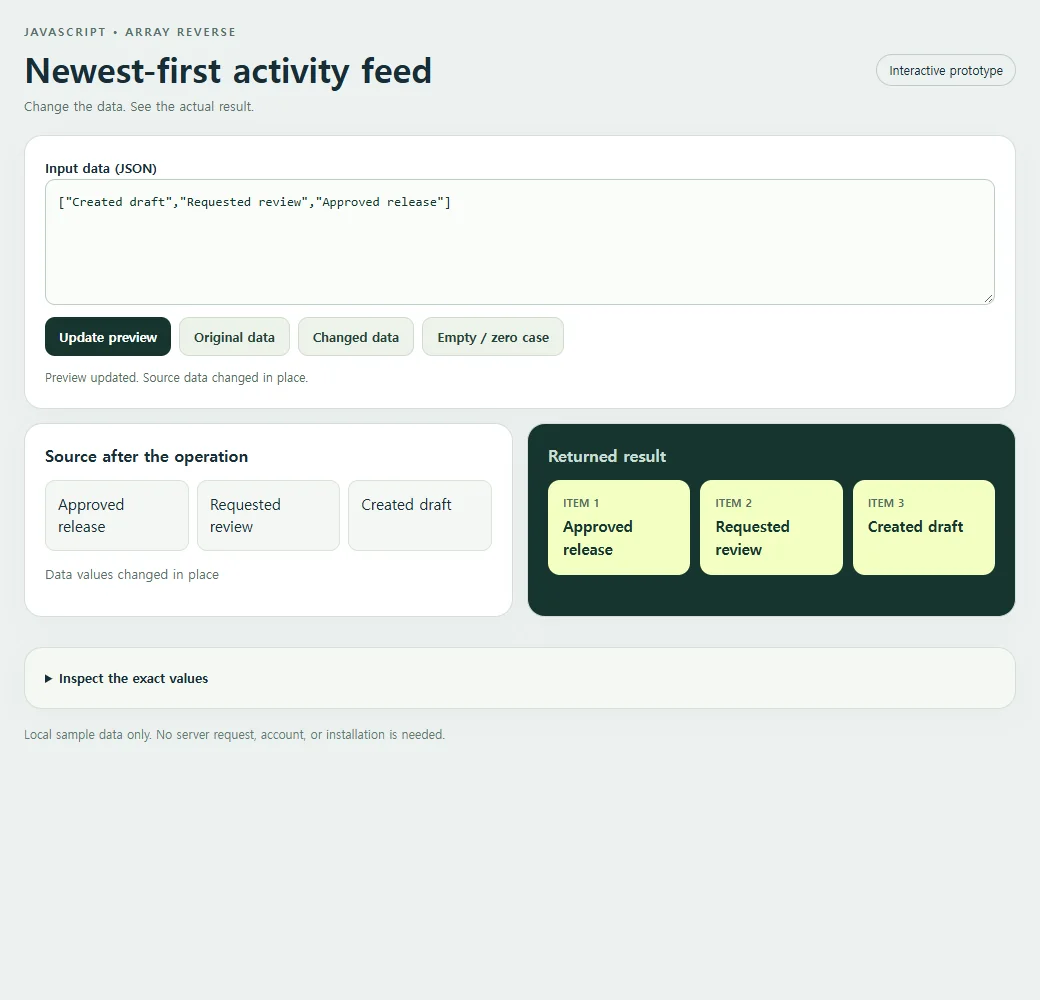 Newest-first activity feed: the original sample and its calculated result.
