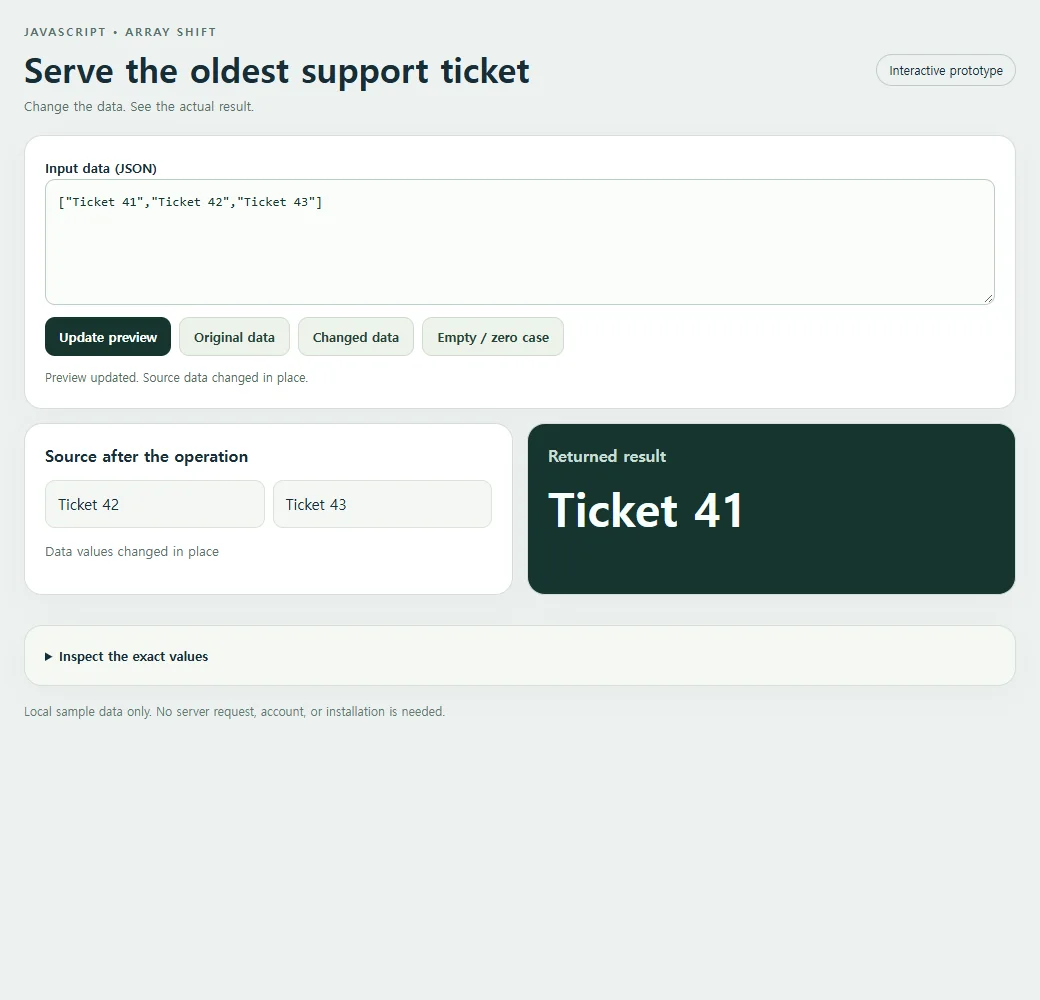 The complete serve the oldest support ticket example with its original sample.