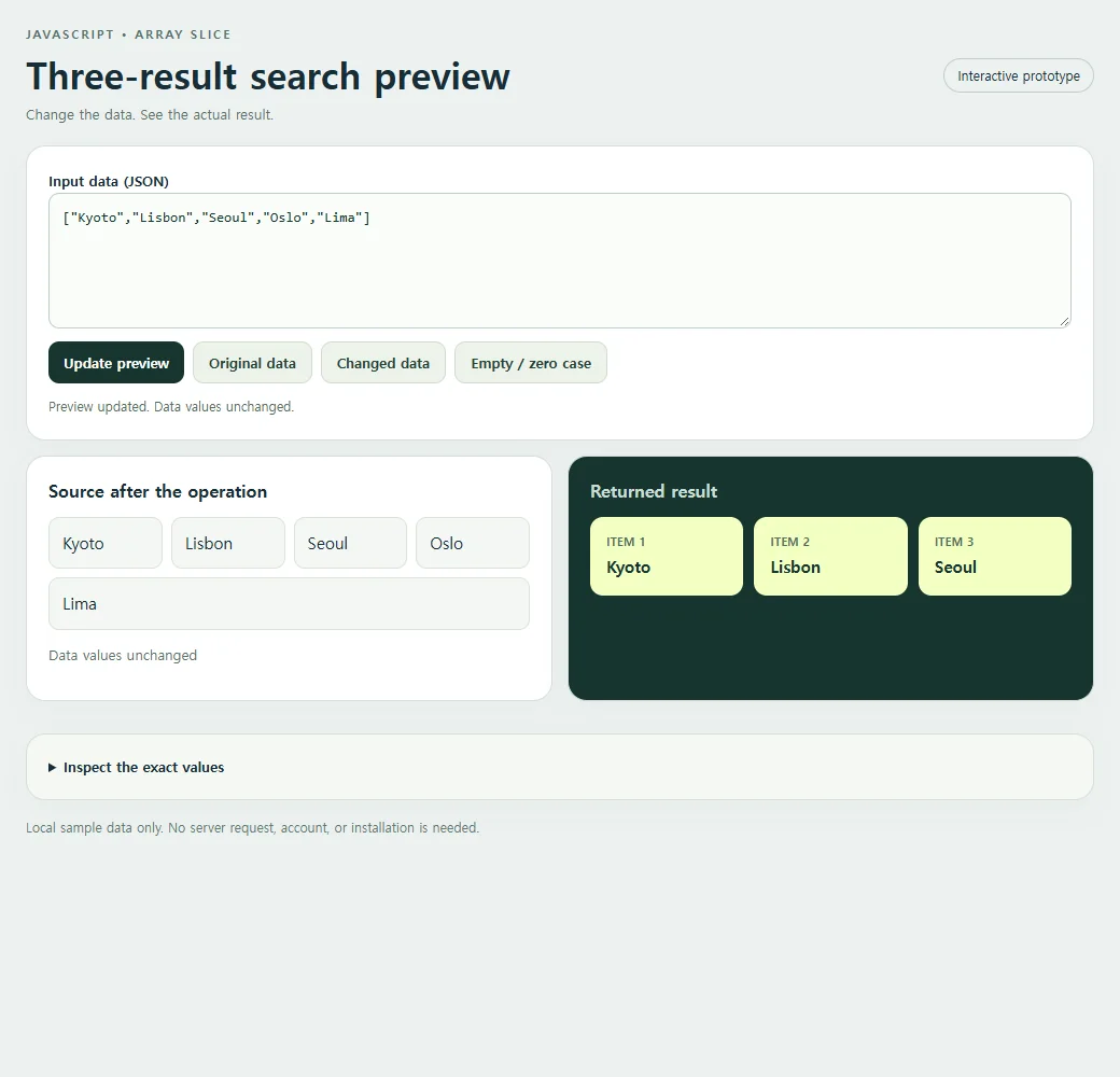 Three-result search preview: the original sample and its calculated result.