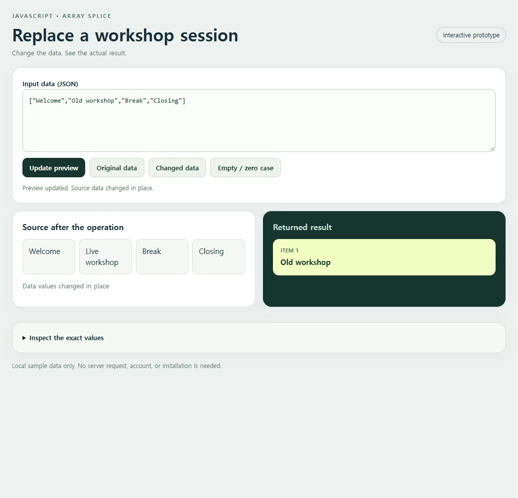 Replace a workshop session: the original sample and its calculated result.