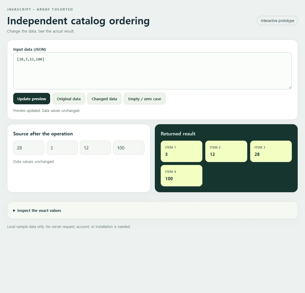 Independent catalog ordering: the original sample and its calculated result.