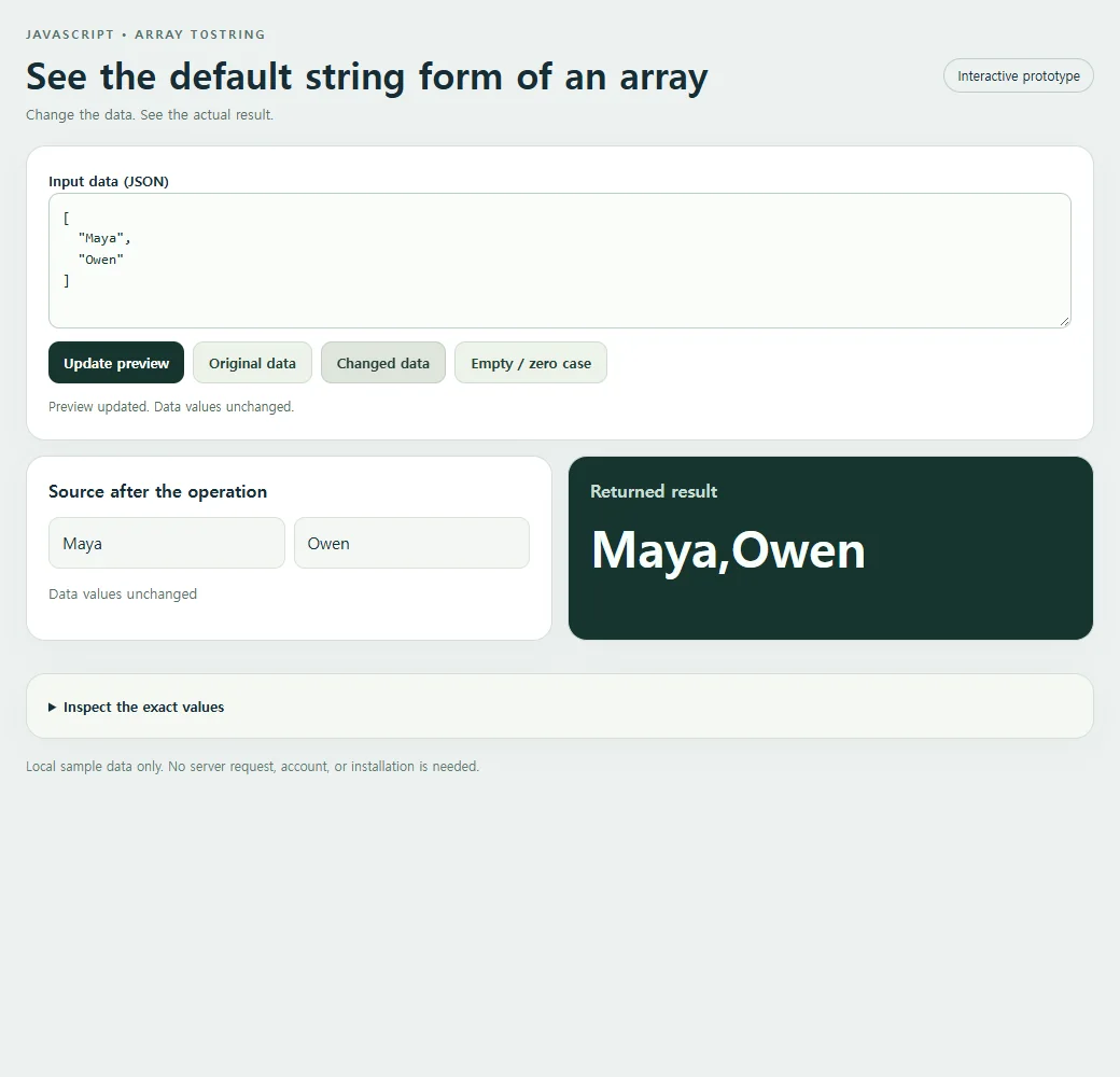 See the default string form of an array: the changed preset supplies a second input to compare with the original.