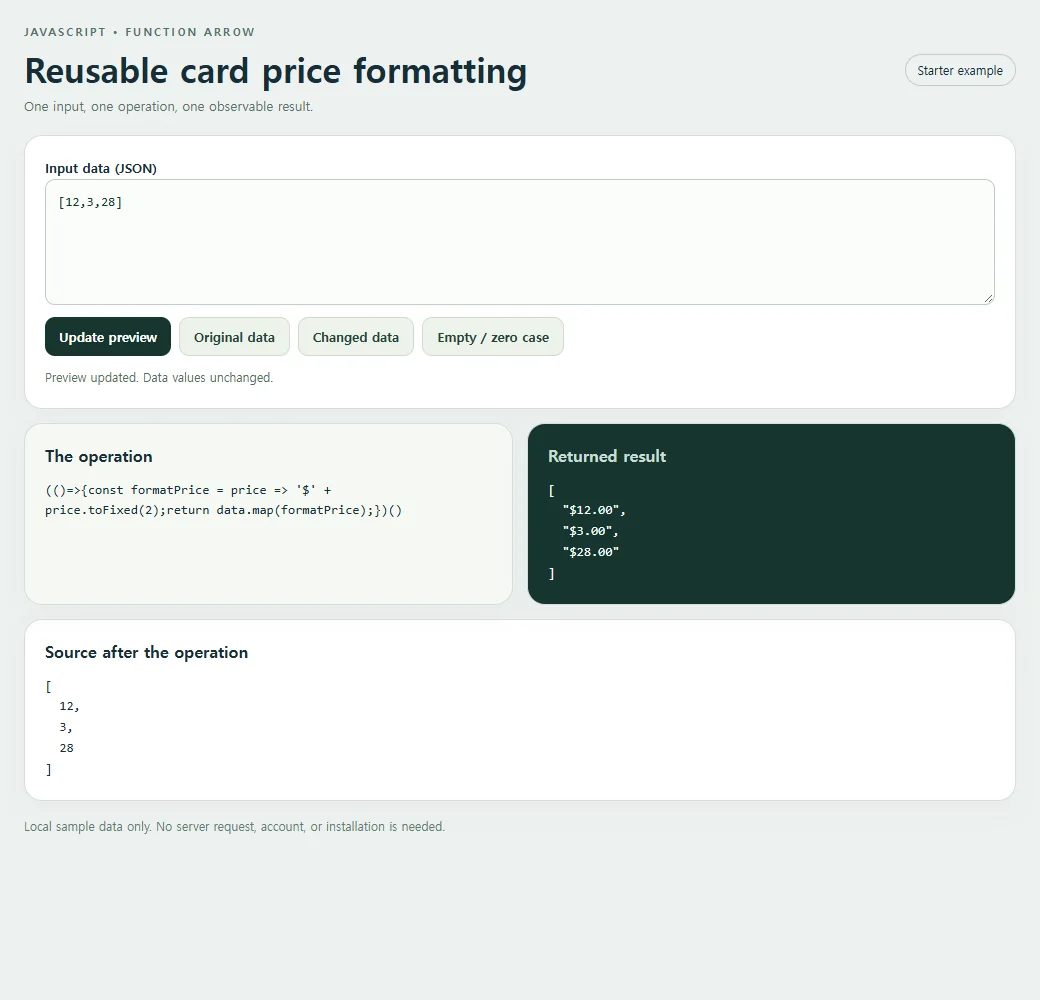 The simpler starter example separates the operation, returned value, and source data.
