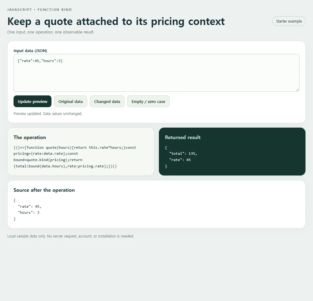 The bind example exposes its result for inspection