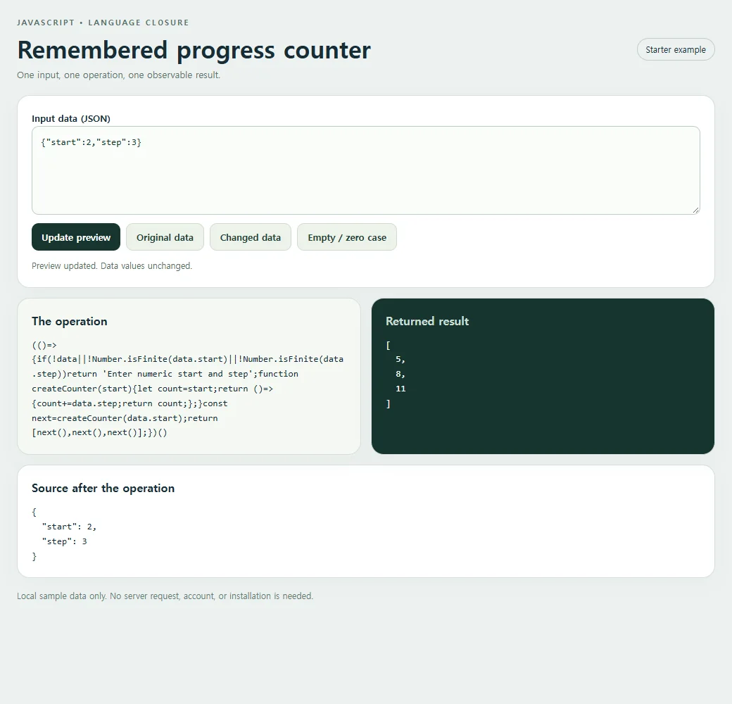 Inspect the exact source and result for the remembered progress counter.