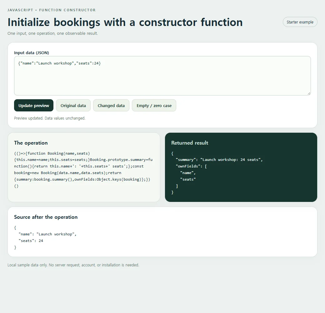 The constructor example exposes its result for inspection