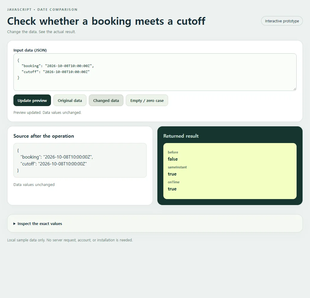 A second input lets you compare the date comparison calculation