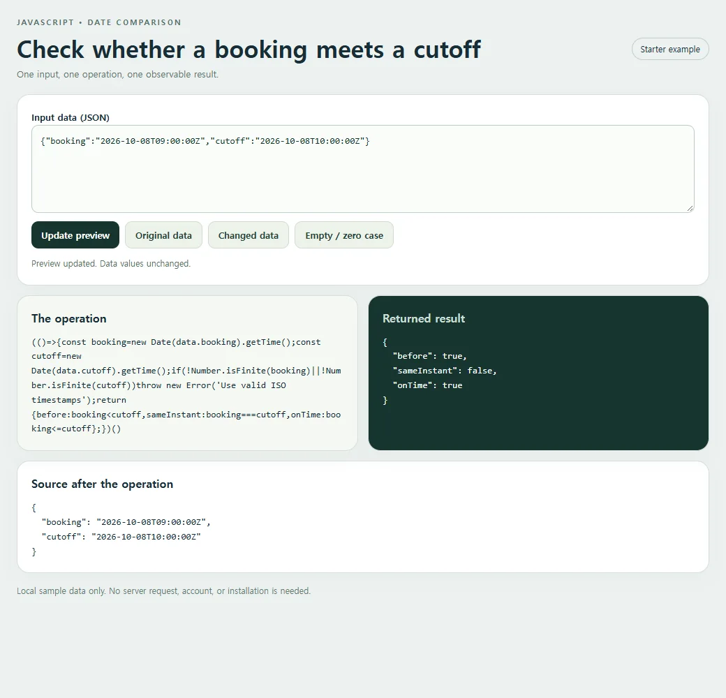 The date comparison example exposes its result for inspection