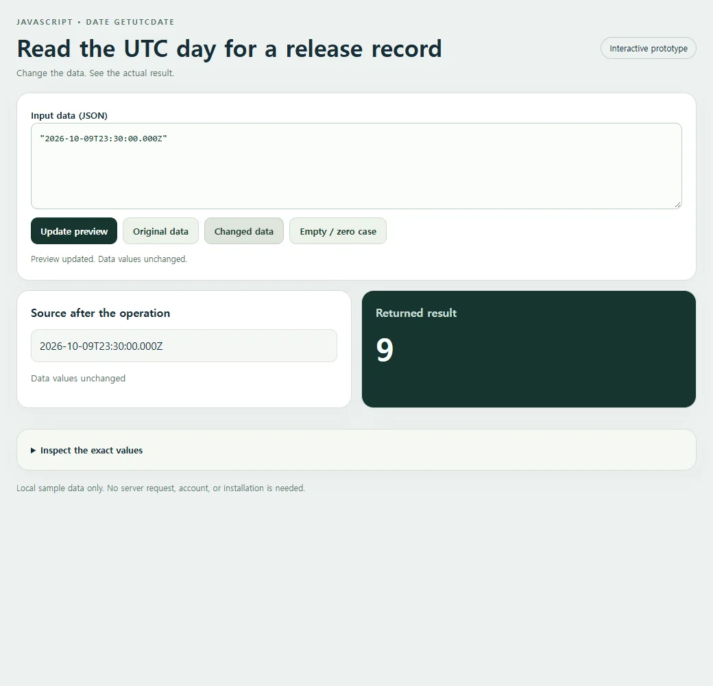 A second input lets you compare the Date.getUTCDate calculation
