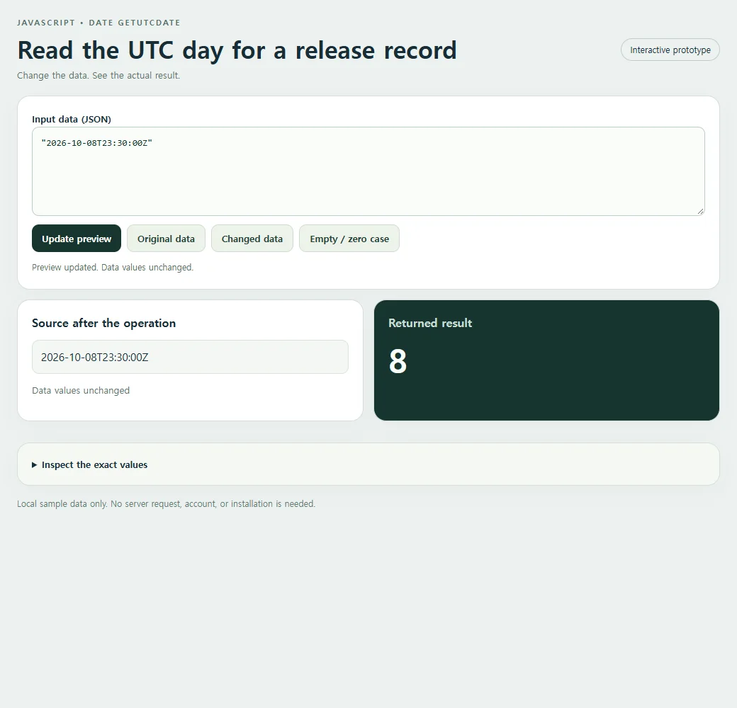 Read the UTC day for a release record: original input and calculated result