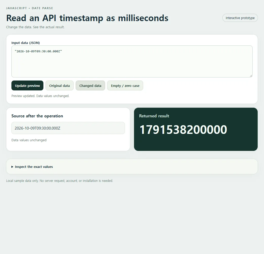 A second input lets you compare the Date.parse calculation