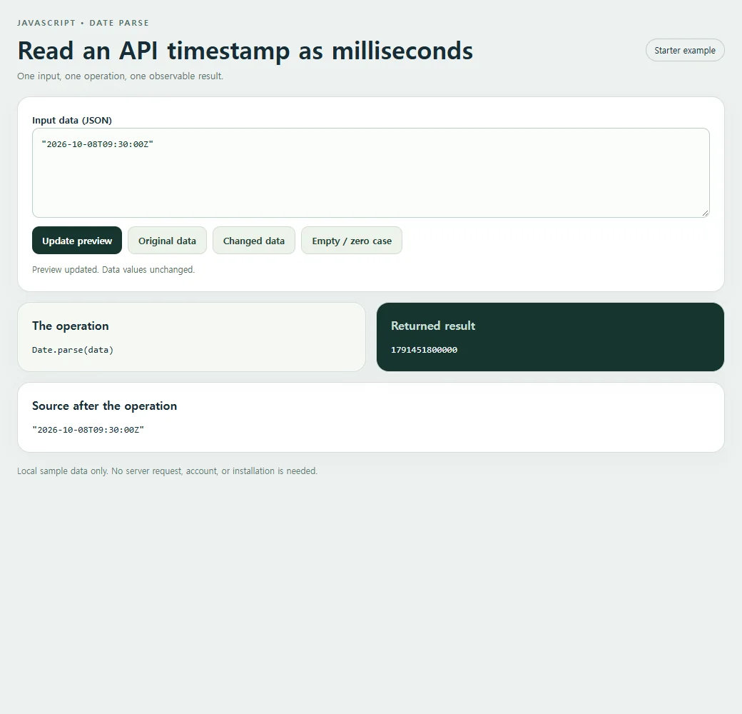 The Date.parse example exposes its result for inspection