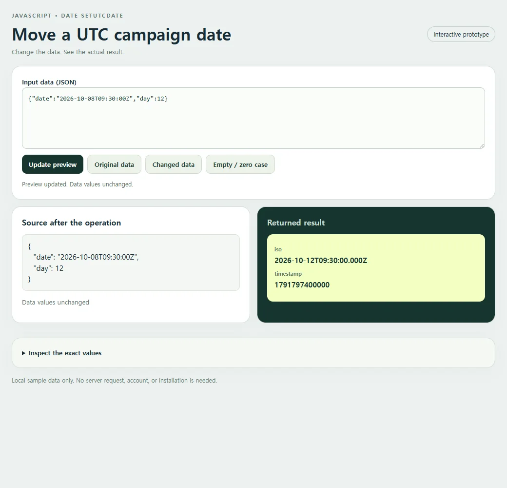 Move a UTC campaign date: original input and calculated result