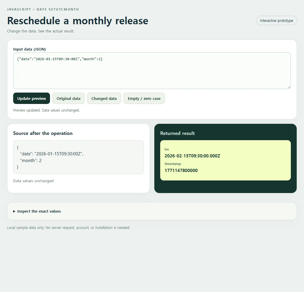 Reschedule a monthly release: original input and calculated result