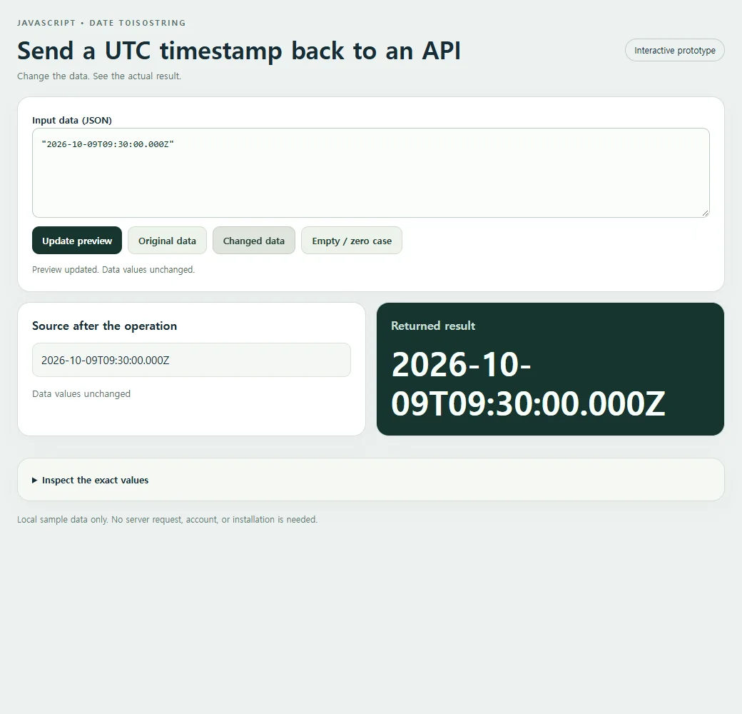 A second input lets you compare the Date.toISOString calculation