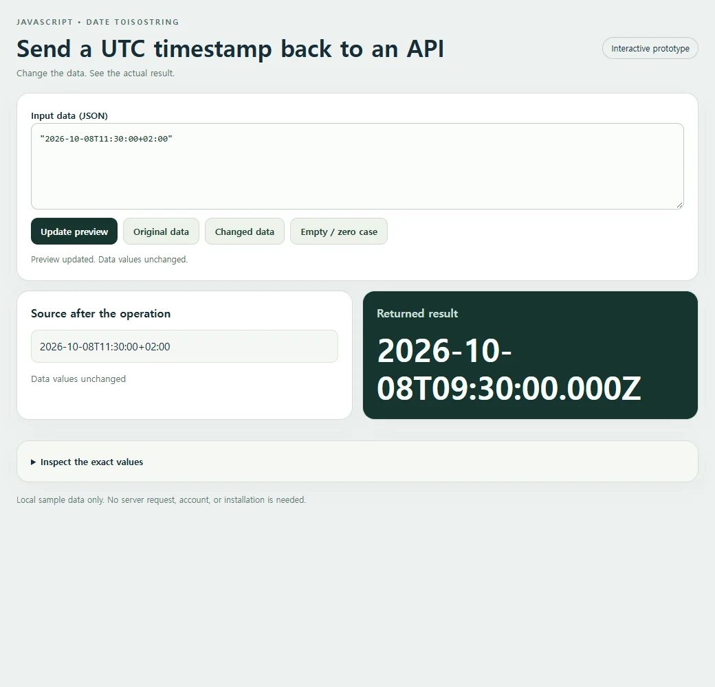 Send a UTC timestamp back to an API: original input and calculated result