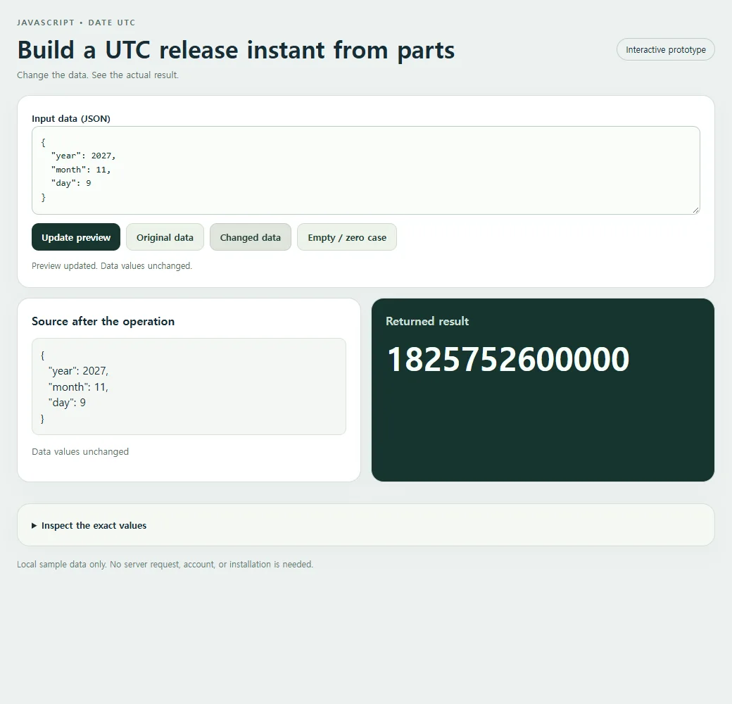 A second input lets you compare the Date.UTC calculation