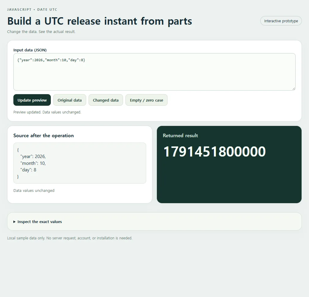 Build a UTC release instant from parts: original input and calculated result