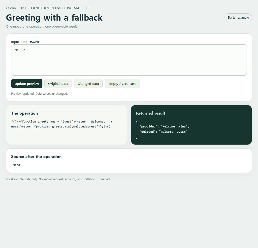 The simpler starter example separates the operation, returned value, and source data.