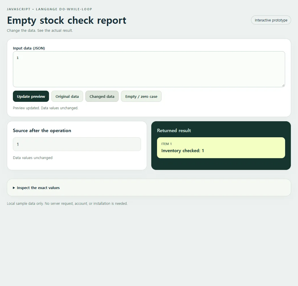 Changing the sample reveals the behavior of the empty stock check report.