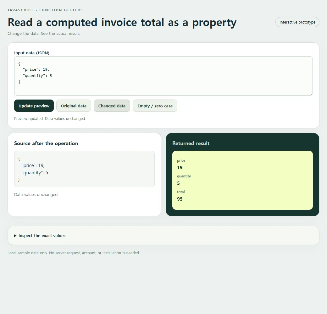 A second input lets you compare the getters calculation