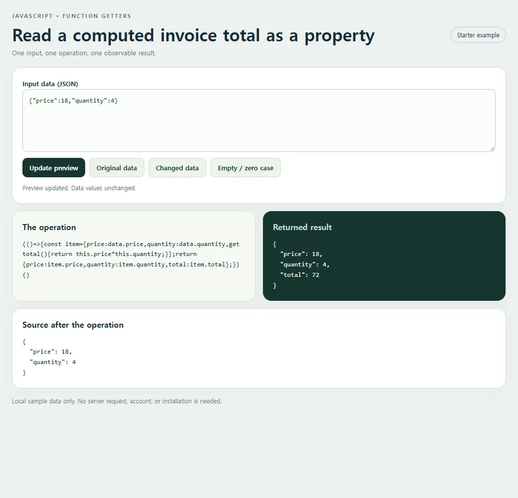 The getters example exposes its result for inspection