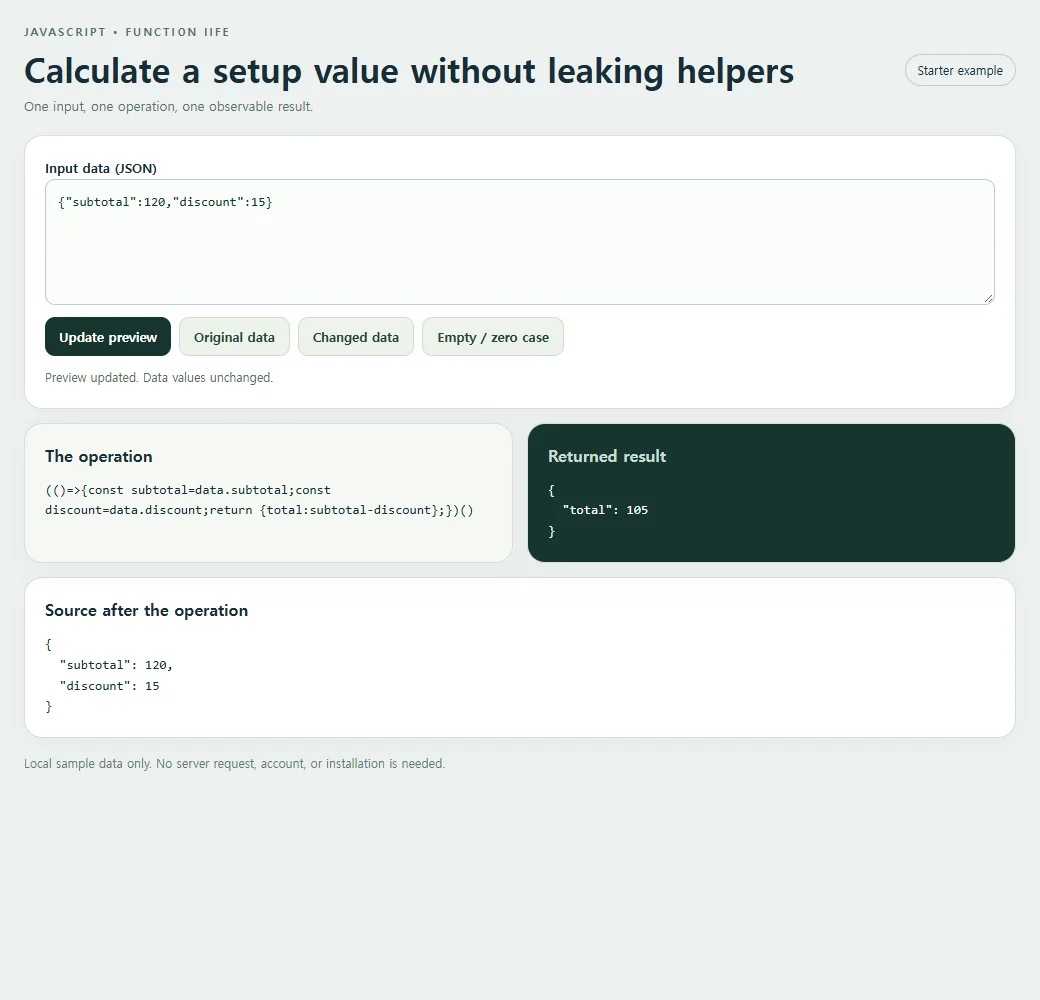 The iife example exposes its result for inspection