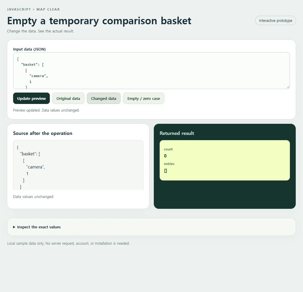 Empty a temporary comparison basket: the changed preset supplies a second input to compare with the original.