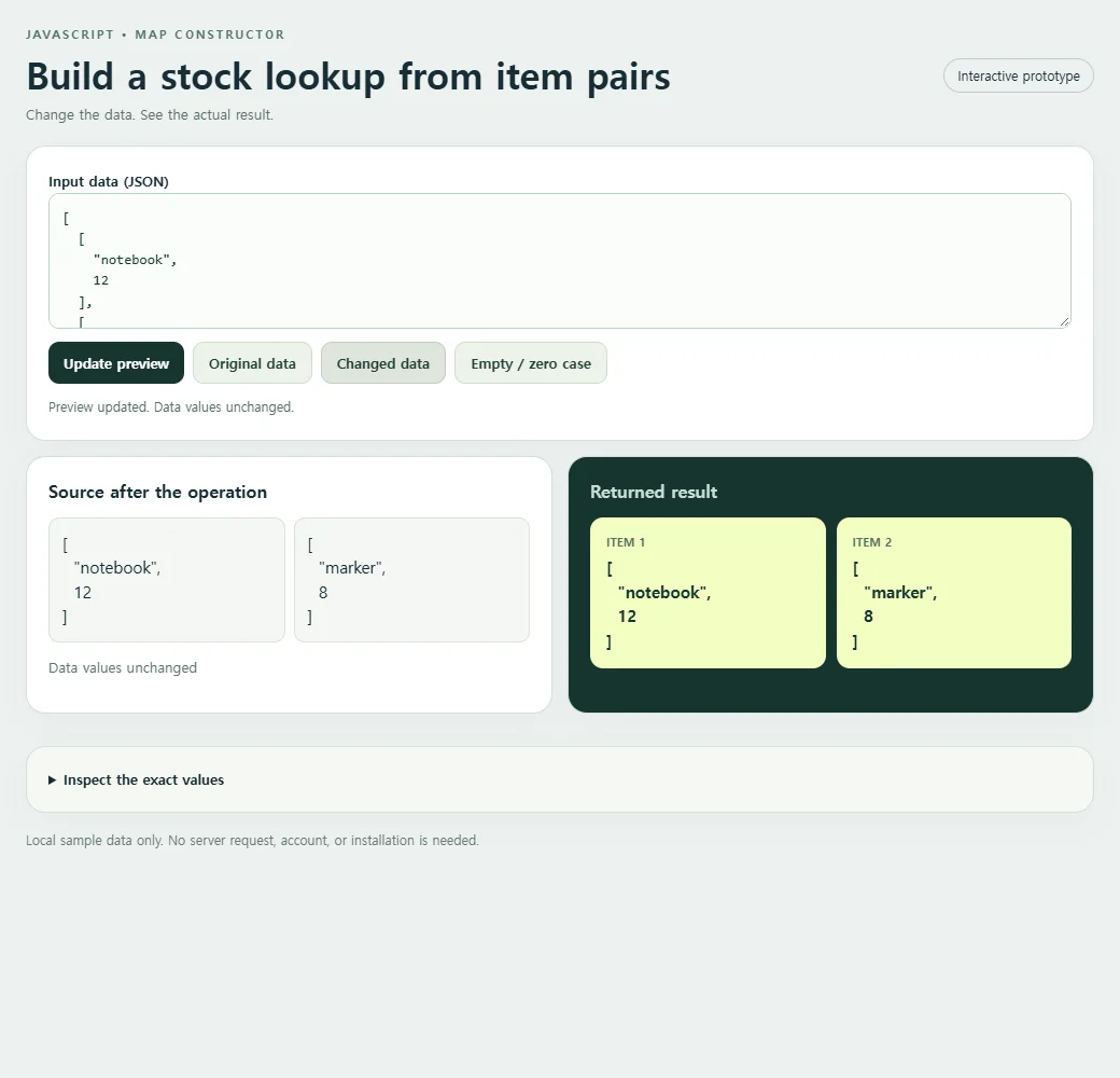 Build a stock lookup from item pairs: the changed preset supplies a second input to compare with the original.
