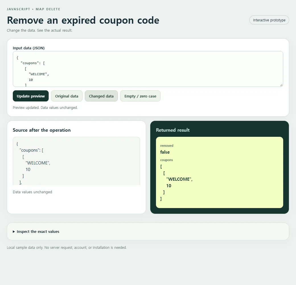 Remove an expired coupon code: the changed preset supplies a second input to compare with the original.