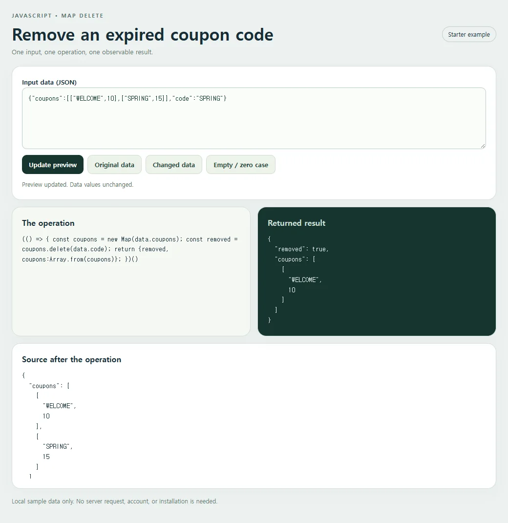 Remove an expired coupon code: inspect the smaller example and compare its source with its result.