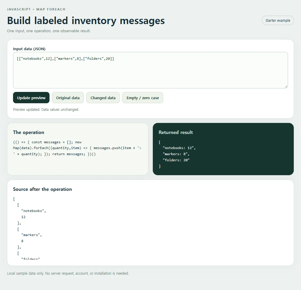 Build labeled inventory messages: inspect the smaller example and compare its source with its result.