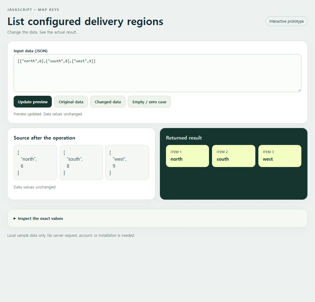 List configured delivery regions: source values beside the original result.