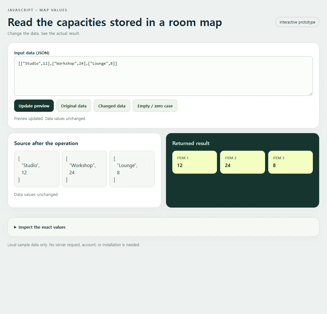 Read the capacities stored in a room map: source values beside the original result.