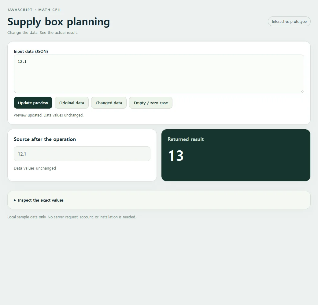 The working supply box planning example, using the original sample data.