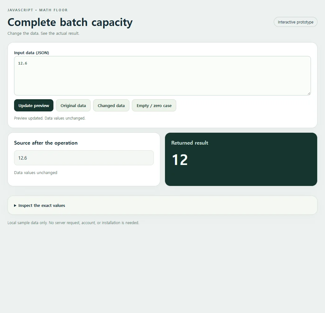 The working complete batch capacity example, using the original sample data.