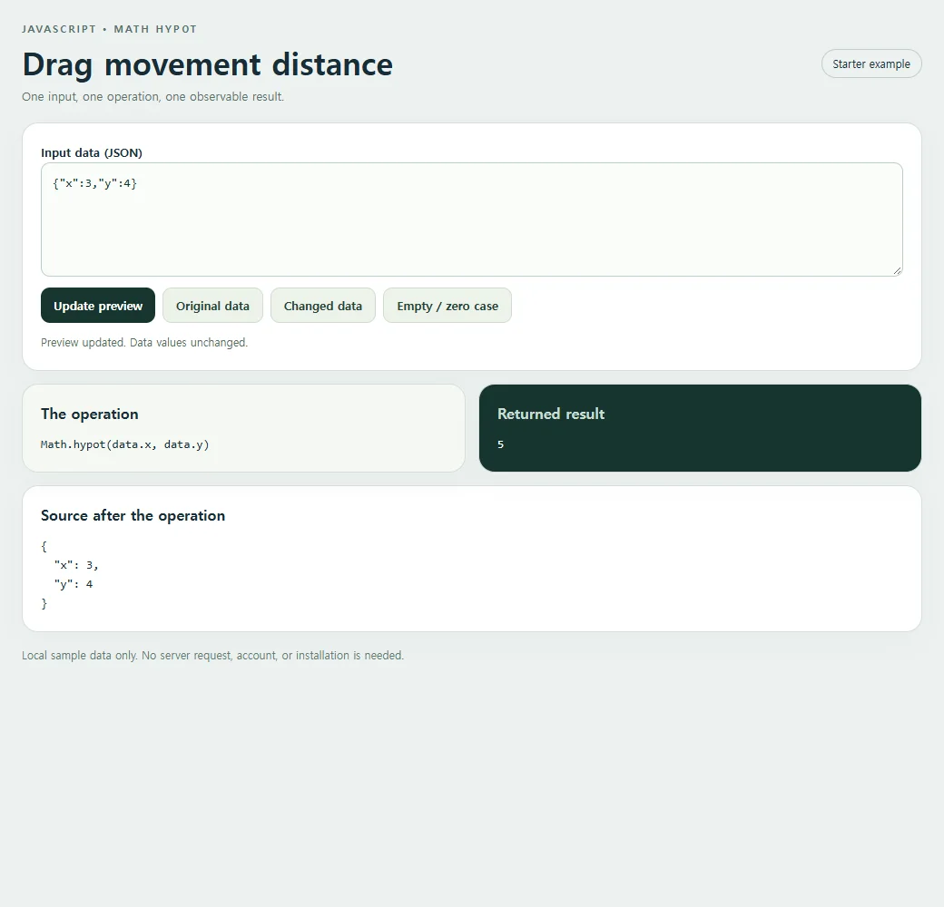 The simpler starter example separates the operation, returned value, and source data.