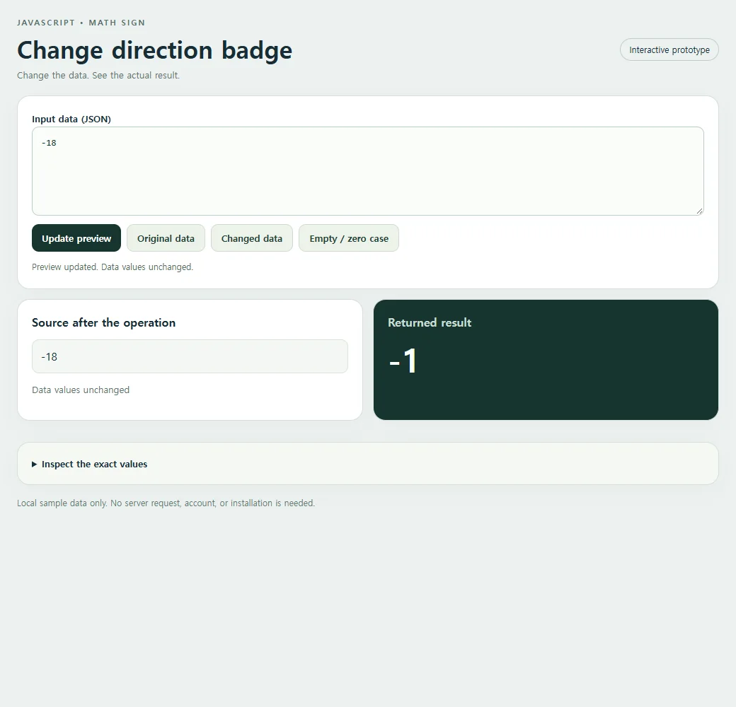 The working change direction badge example, using the original sample data.