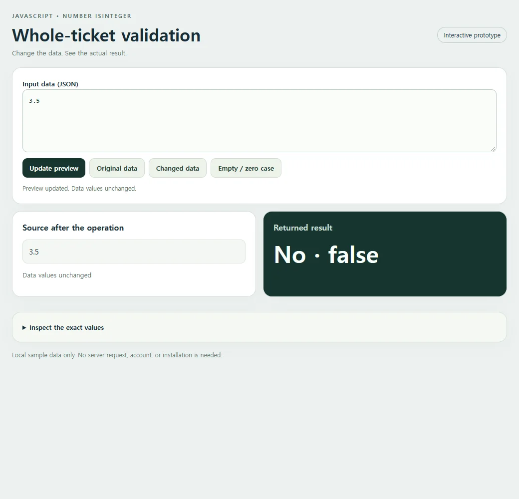 The working whole-ticket validation example, using the original sample data.