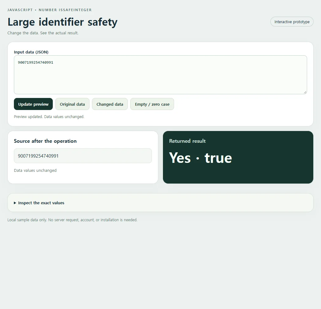The working large identifier safety example, using the original sample data.