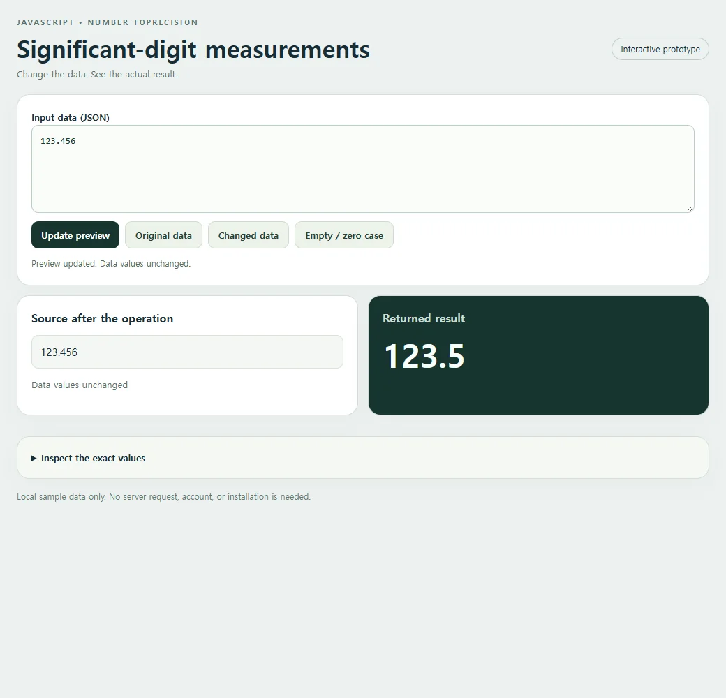 The working significant-digit measurements example, using the original sample data.