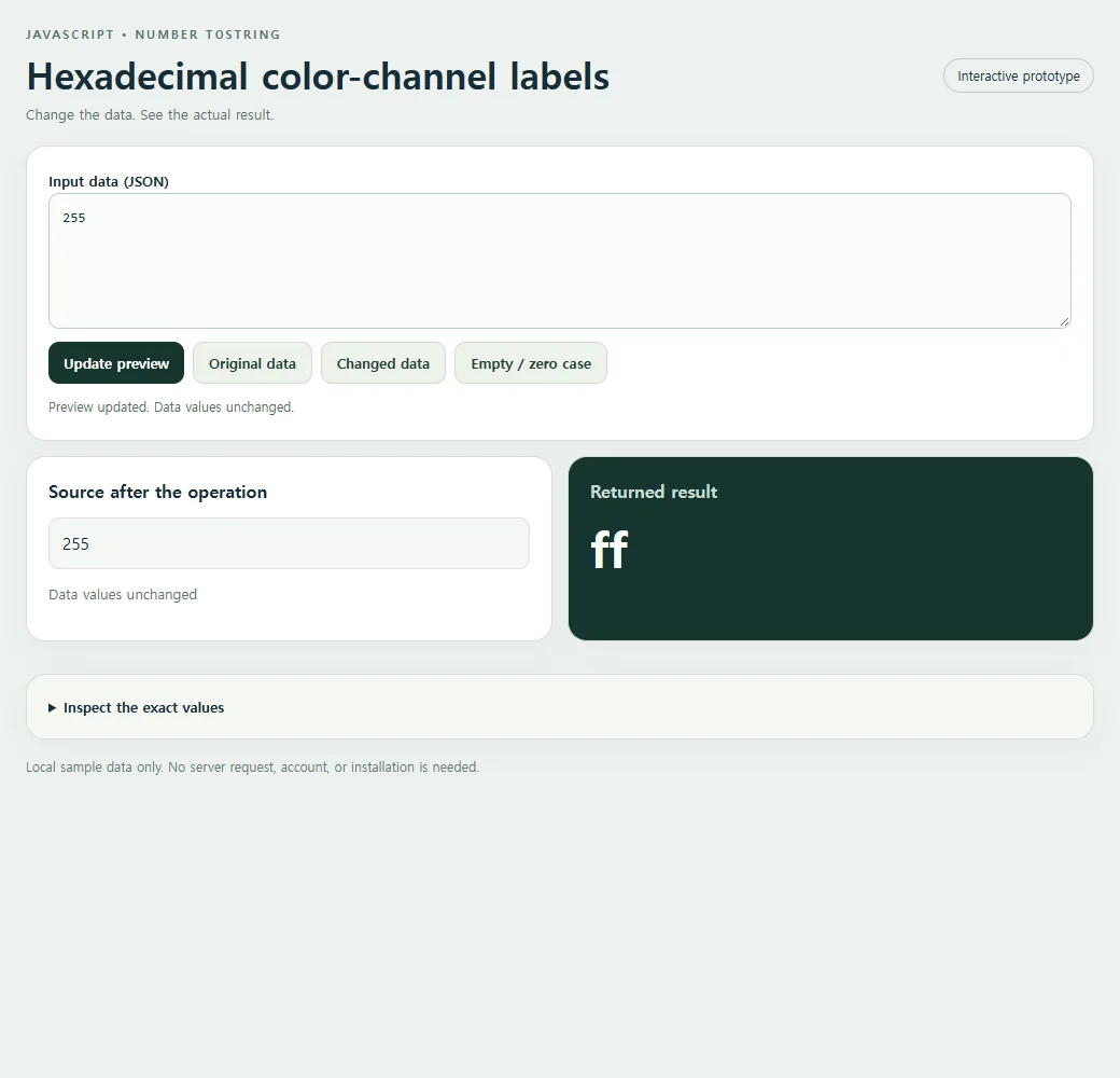 The working hexadecimal color-channel labels example, using the original sample data.