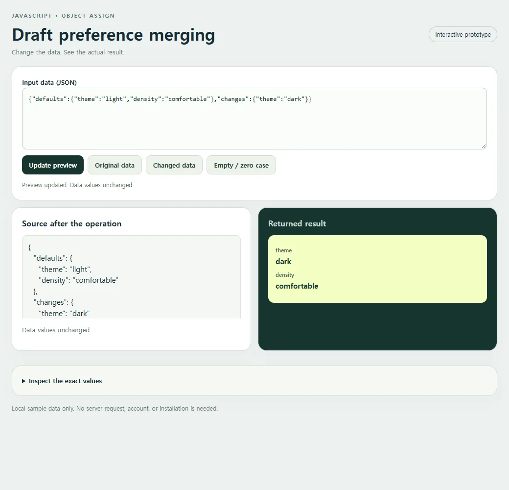 The working draft preference merging example, using the original sample data.