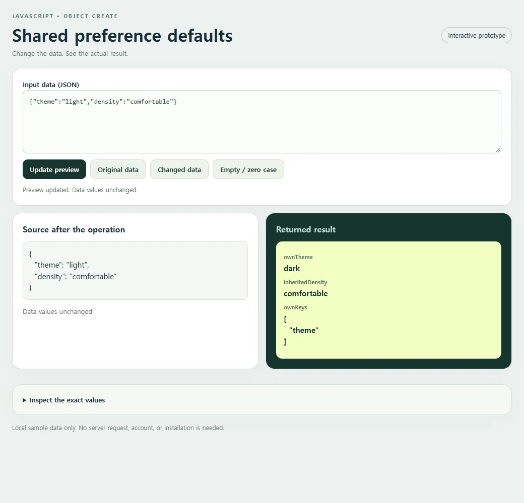 The working shared preference defaults example, using the original sample data.