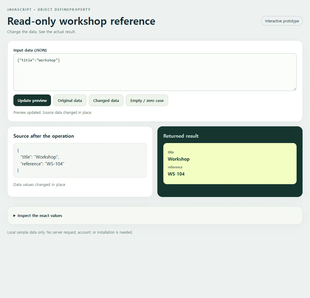 The working read-only workshop reference example, using the original sample data.
