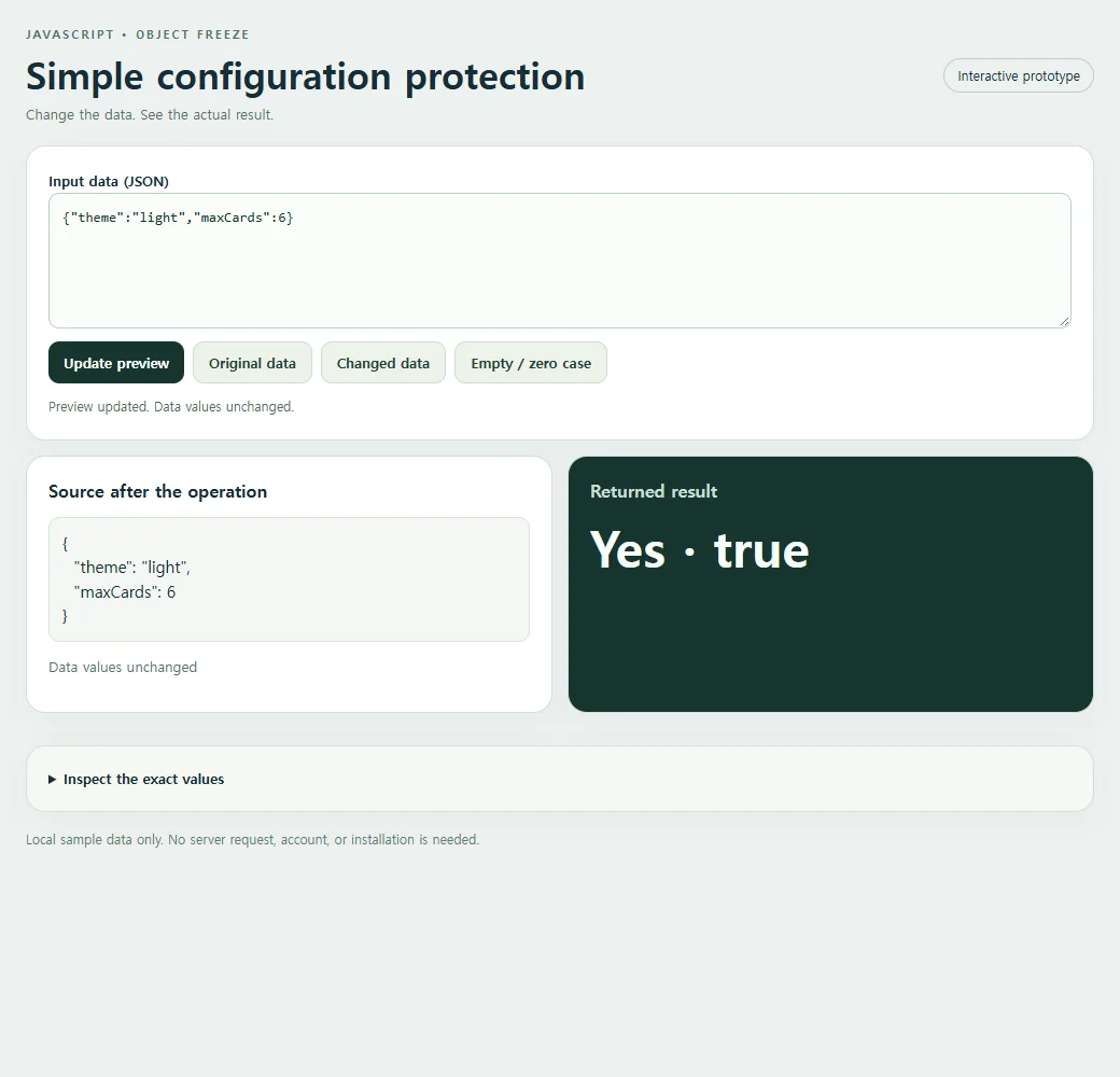 The working simple configuration protection example, using the original sample data.